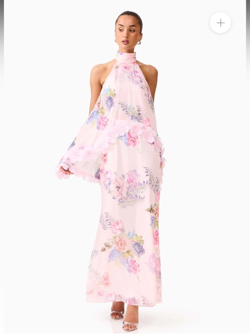 elliatt millie pink 3f floral trim halter neck tiered maxi gown dress size large - Picture 3 of 14